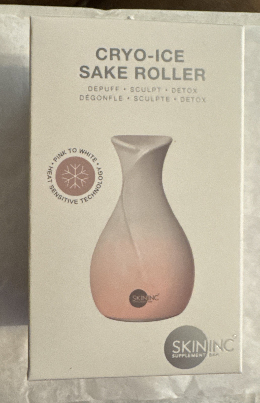 Skin Inc Cryo Ice Sake Roller - Depuff Sculpt Detox - Pink To White New Sealed