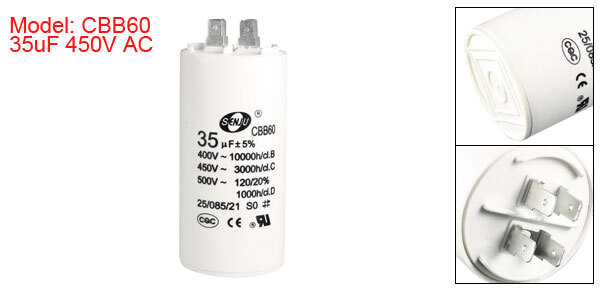 CBB60 Run Capacitor 35uF 450V AC Double Insert 50/60Hz Cylinder 92x44mm White