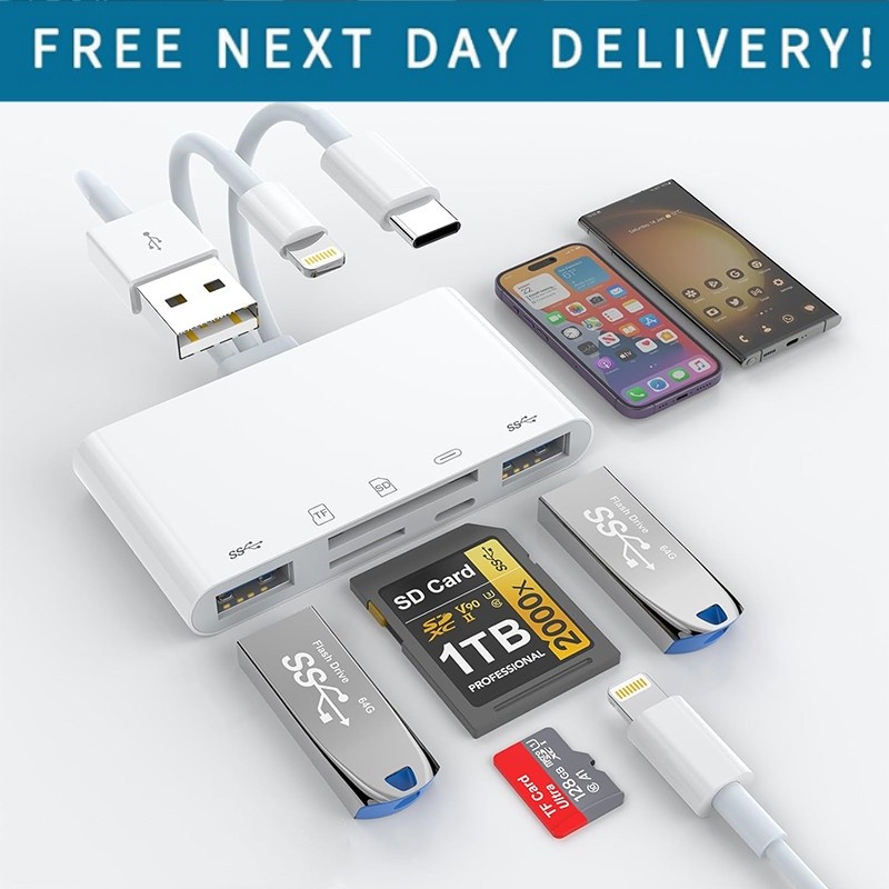5 in 1 Memory Card Reader USB 3.0 OTG Adapter SD Card Reader For iPhone/iPad LOT