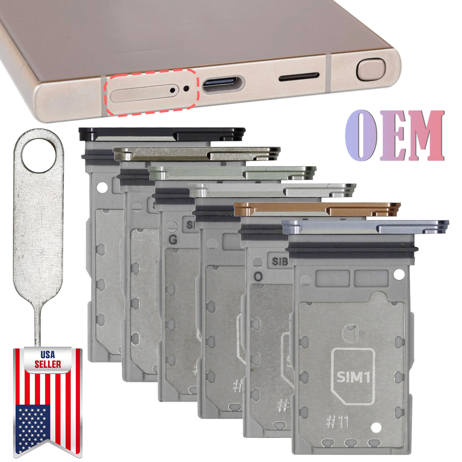 OEM SIM Tray Nano SIM Holder Slot + Pin For Samsung Galaxy S24/S24+/S24 Ultra 5G
