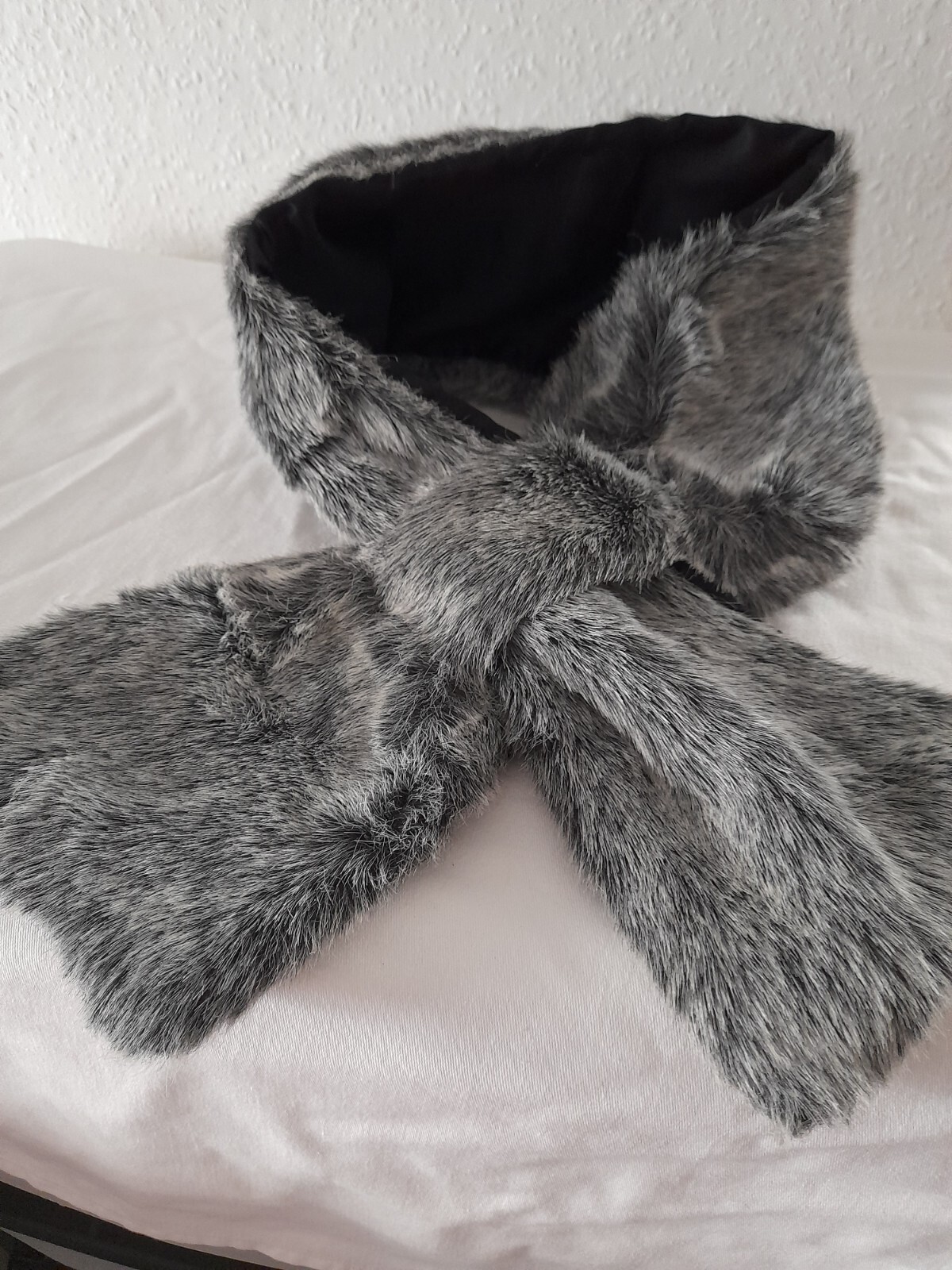 Essentials Grey Faux Fur with Black lining Scarf