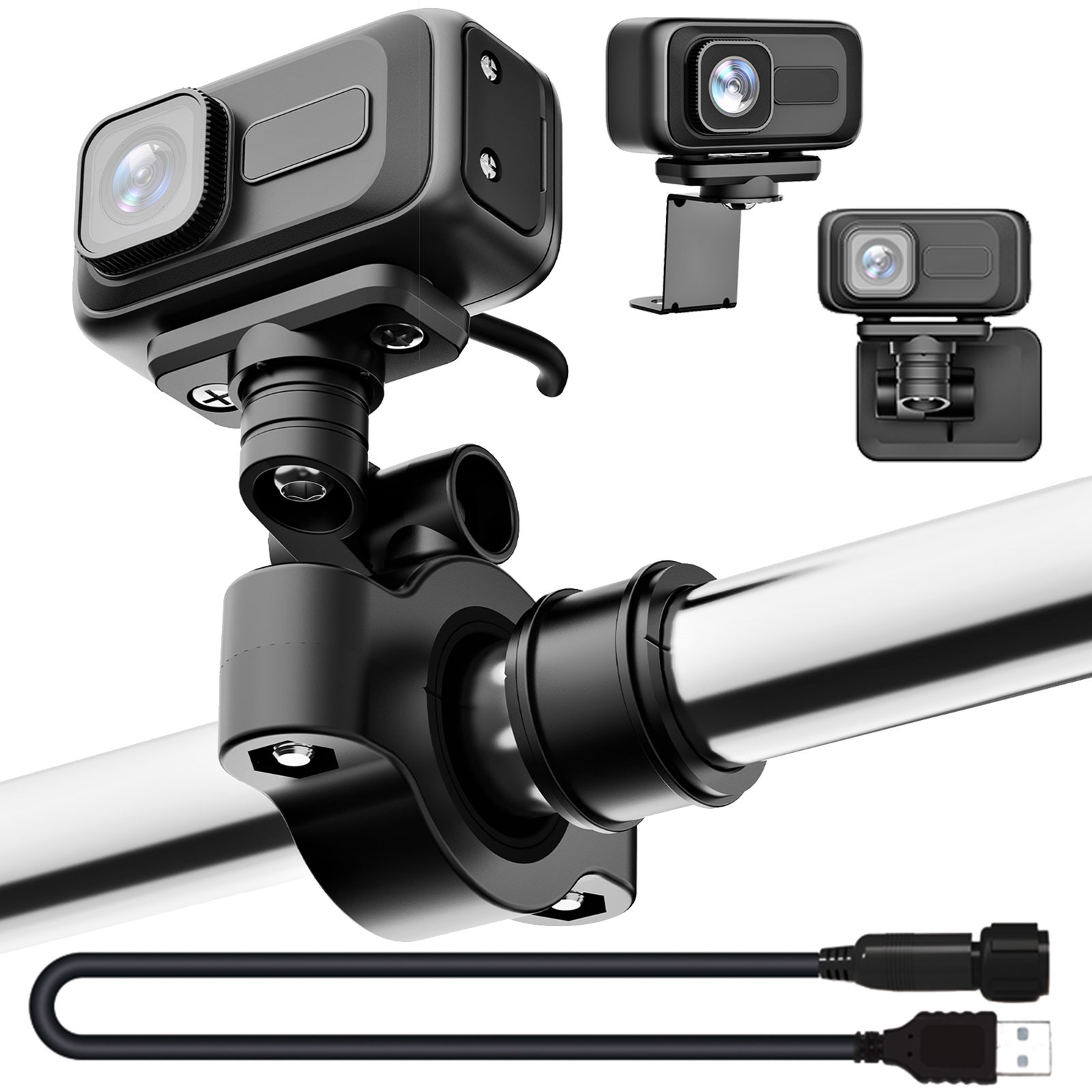 Bicycle Recorder 2K HD Motorcycle Dash Cam APP 64GB Card 3 Brackets Waterproof