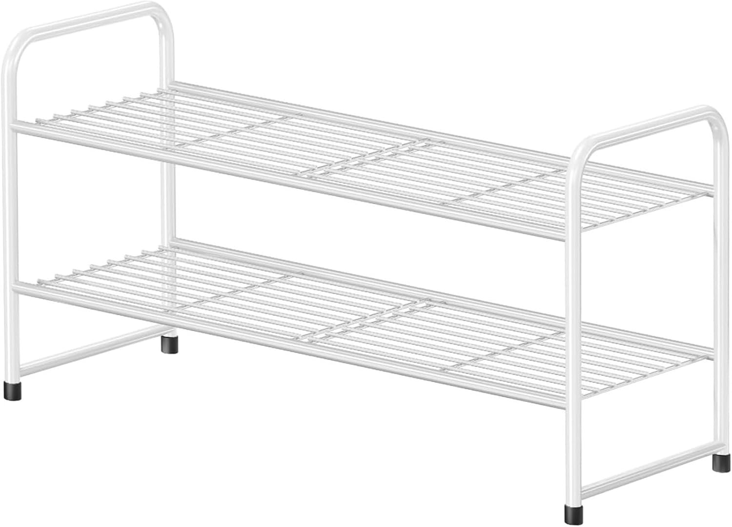 Shoe Rack White Closet 2 Tier 27" Shoe Organizer Shelf Stackble Metal