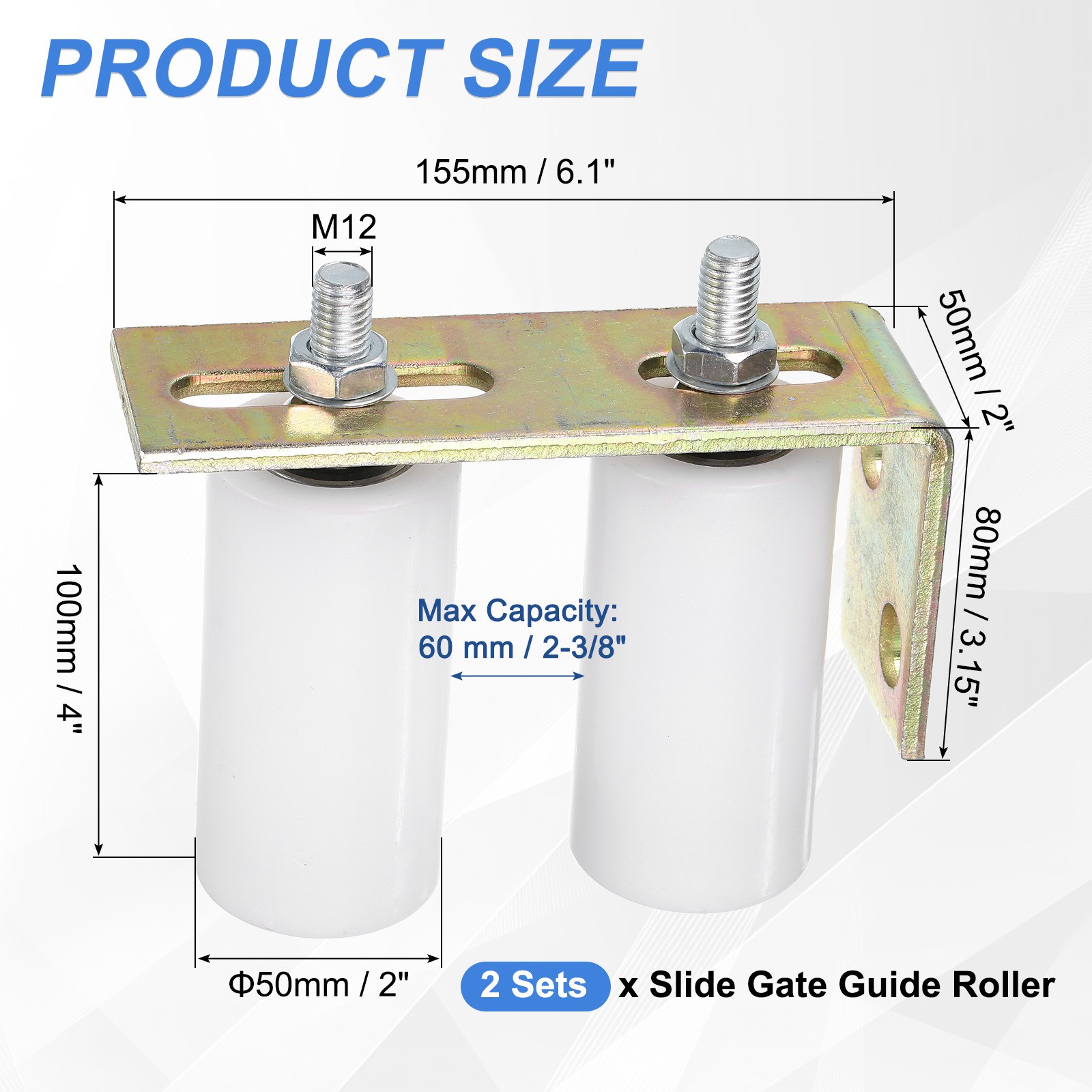 2Set Slide Gate Guide Roller 4" Nylon Gate Support Rollers with Bracket White