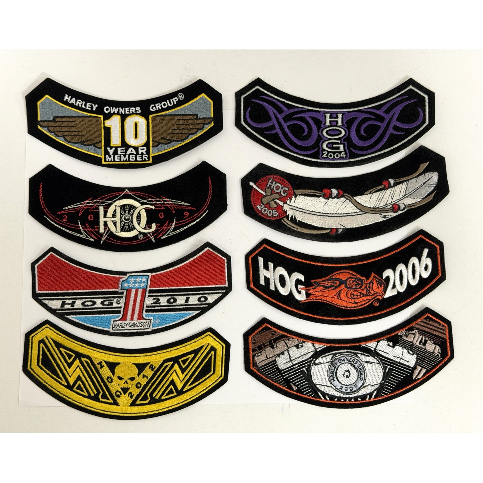 8 Harley Owners Group HOG Rocker Patches 10 Year Member 2004-2012 Mixed Lot