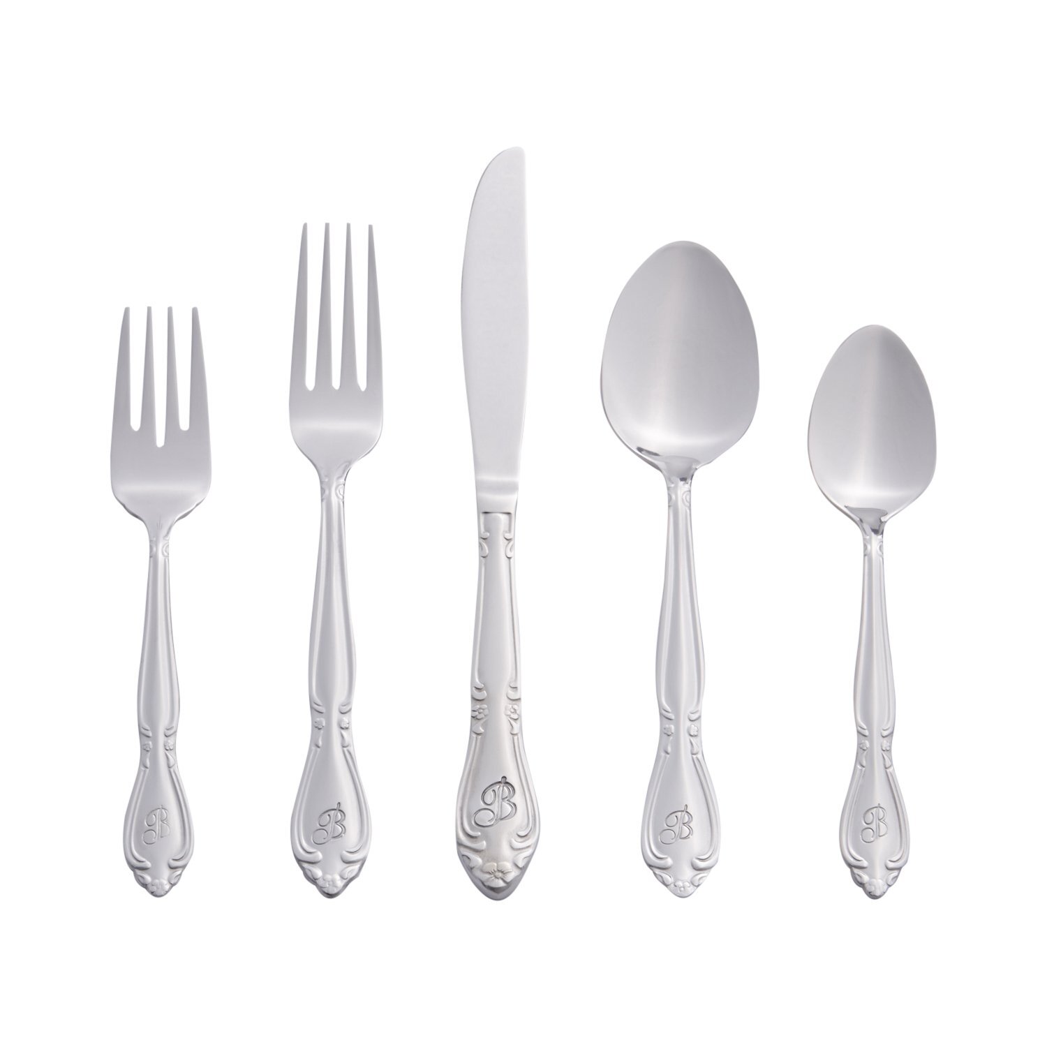 5417843b Rose 46 Piece Monogrammed Flatware Set Letter B No Size Silver