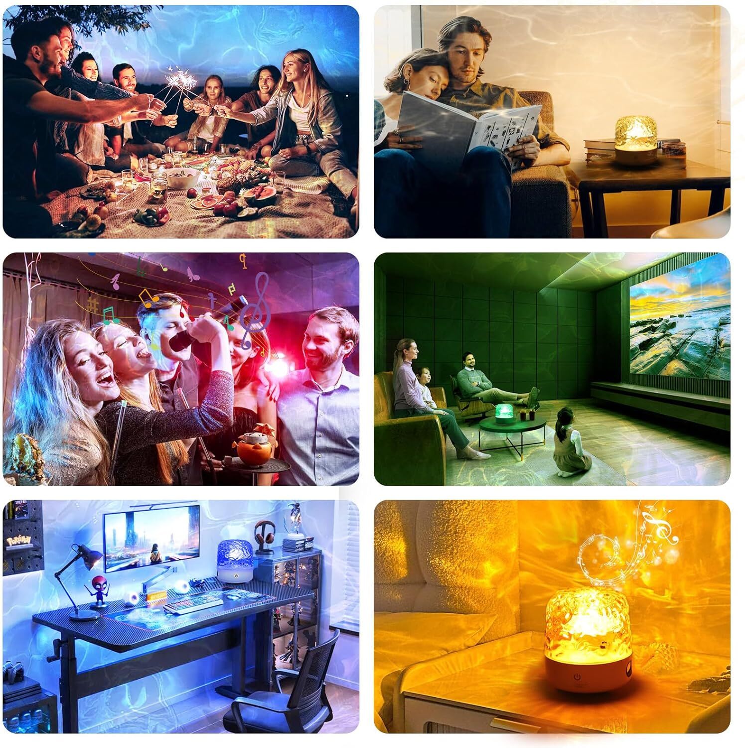 Ocean Wave Night Light Cordless Projector Lamp 16 colors