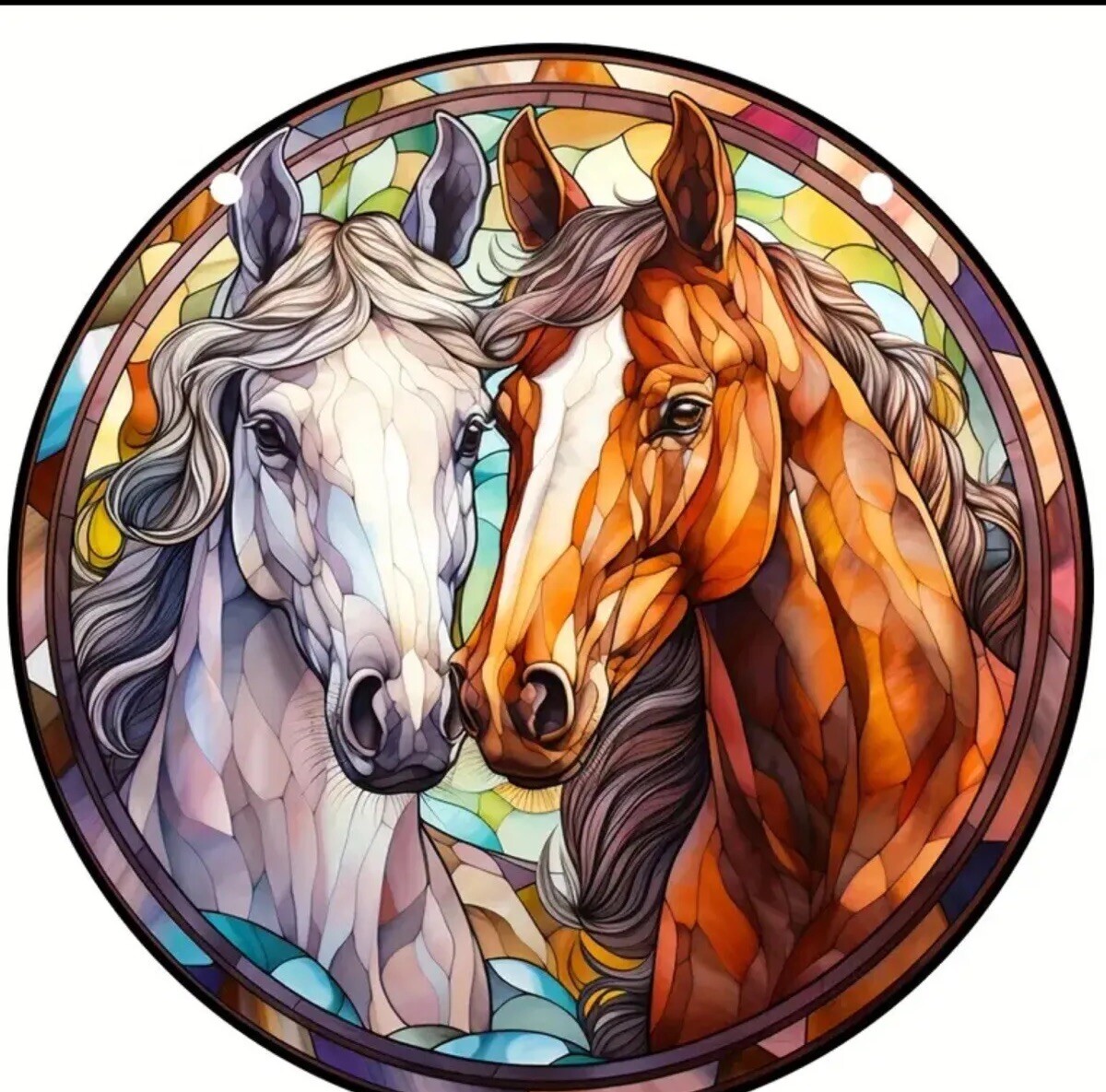 NEW 6” Horse Duo Suncatcher. Beautiful Colorful Piece With Hanger. NEW!!