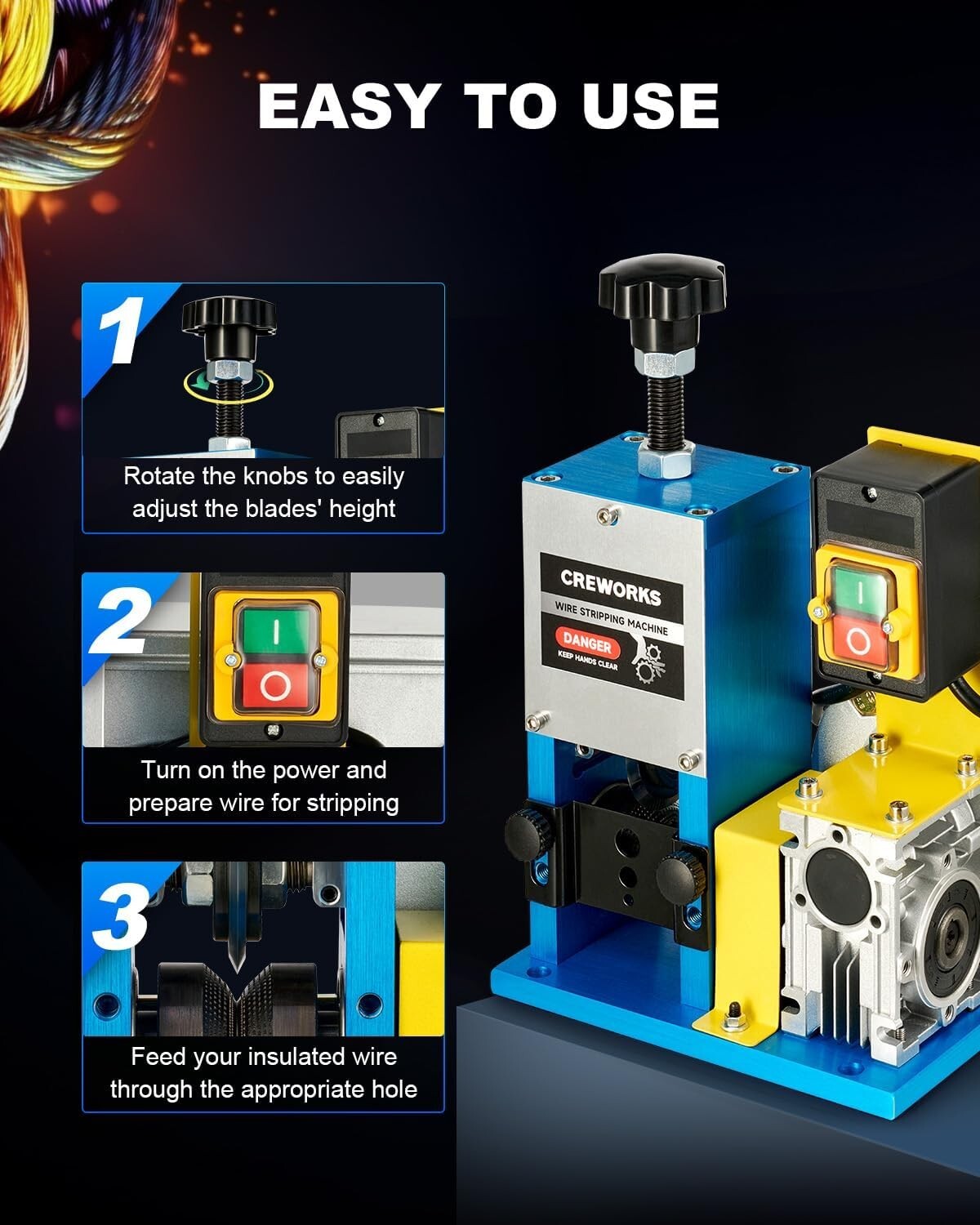 Easy-to-Use Electric Wire Stripper: 98 ft/min Speed with Adjustable Blade Height