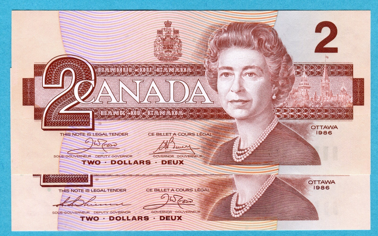 Canada 2 Dollars 1986 P94a, P94b UNC