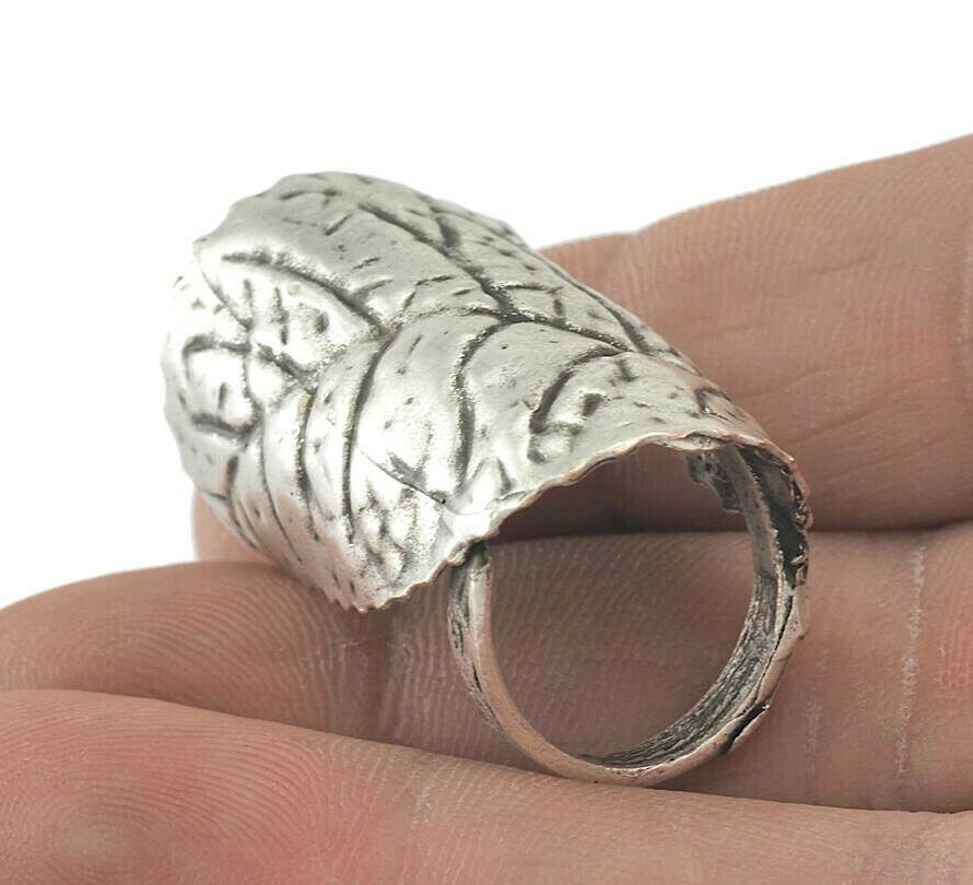 Ring Leaf Adjustable Antique silver brass Natural Organic Women Jewelry Leaves