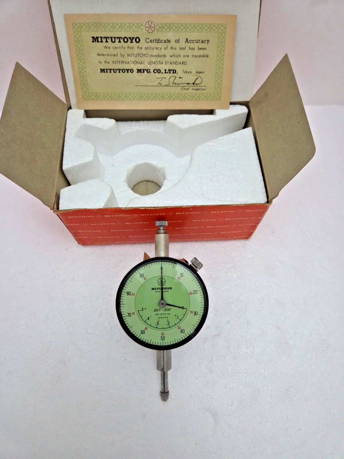 Mitutoyo 2915-10 Dial Indicator .001" - .500" Grad Jeweled Japan Made- Brand New
