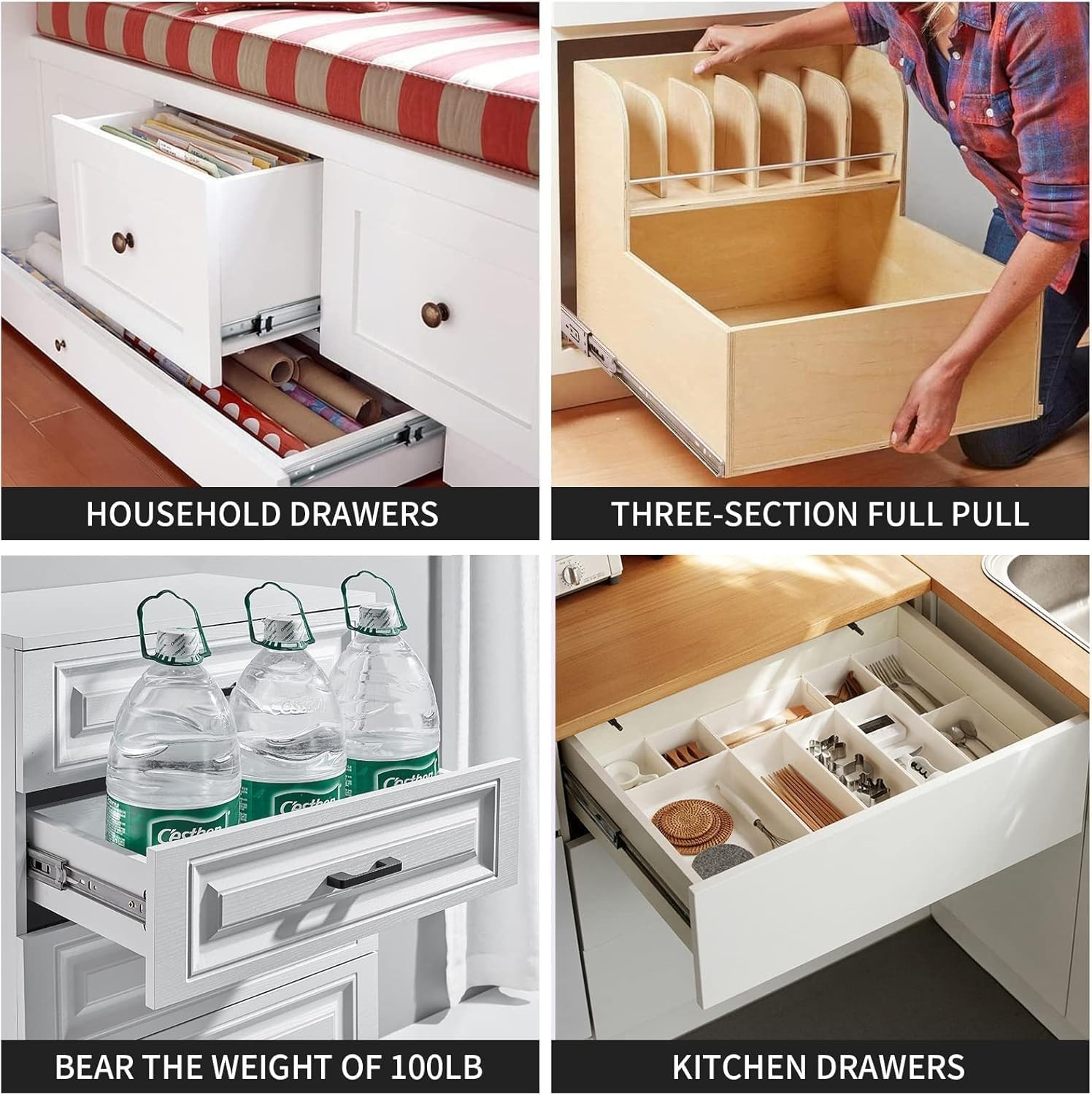 22-Inch Silver Self-Close Drawer Slides, Durable, 6 Pairs for Easy Installation