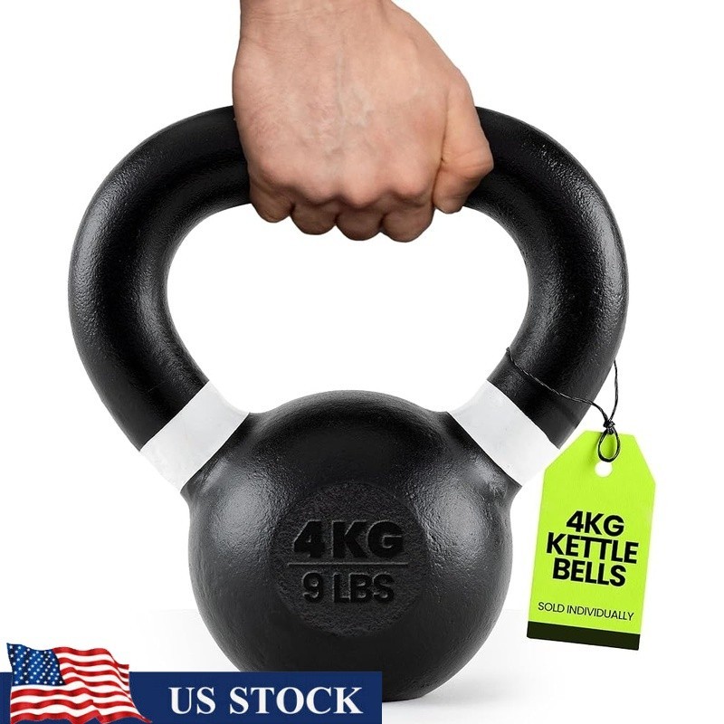 Cast Iron Kettlebell 4kg Ergonomic Grip Powder Coated Durable Weight Training US