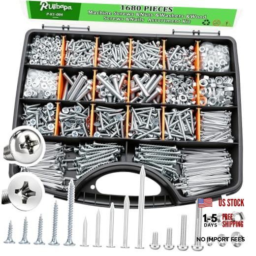 1680pcs Nails and Screws Assortment Kit,3/4"-2" Hardware 1680PCS