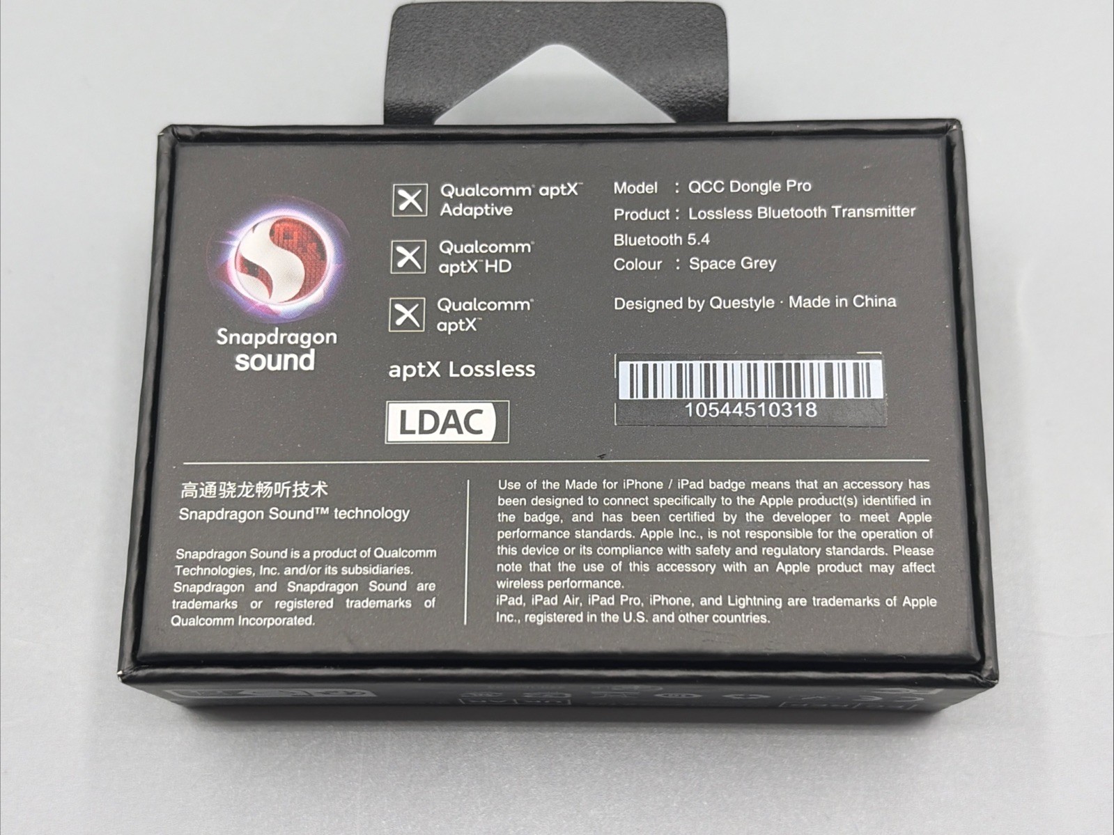 Questyle QCC Dongle Pro MFi Certified USBC Bluetooth Audio Adapter - Open Box