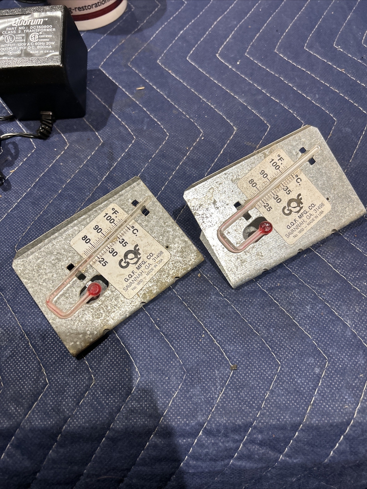 Pair Of Vintage GQF #1850 Thermometers Incubator Brooder Made in USA
