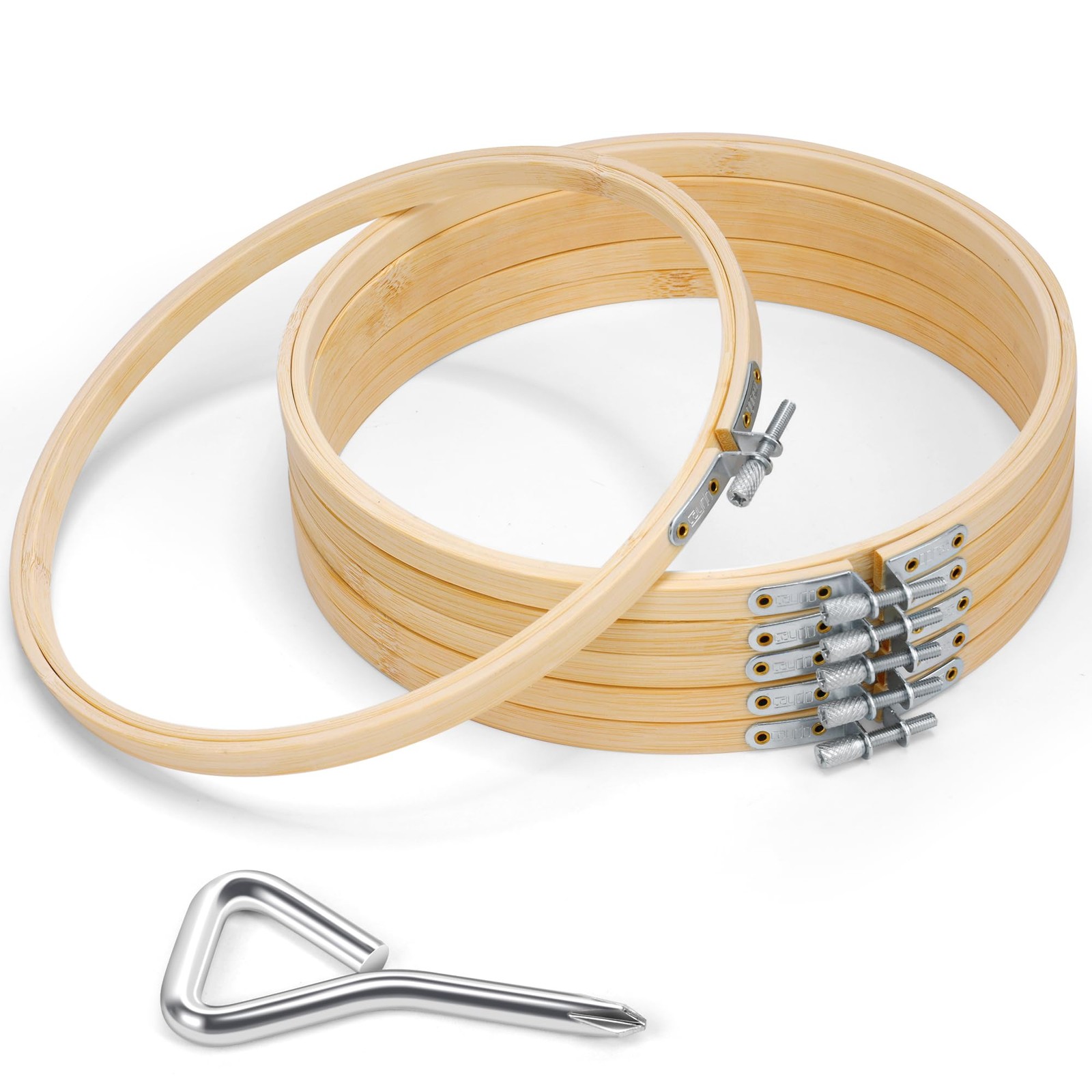 Caydo 6 Pieces 8 Inch Embroidery Hoop with Metal Screw, Round Natural Wood