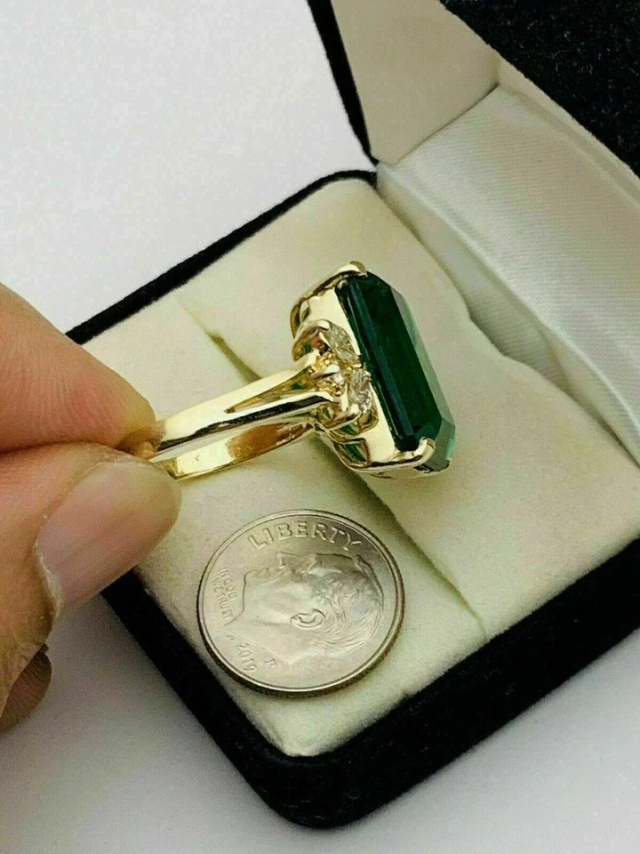 5 Ct Emerald Cut Lab-Created Green Emerald Solitaire Ring 14K Yellow Gold Finish