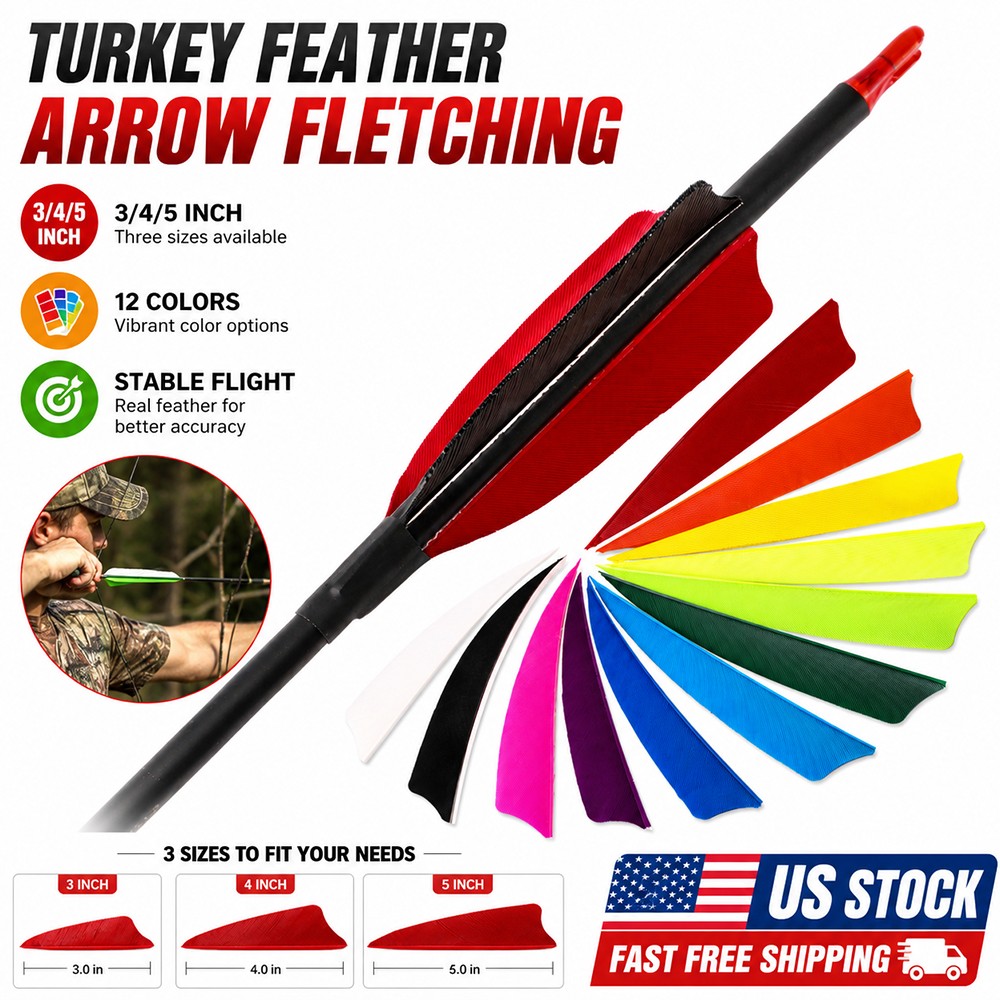 3" 4" 5" Archery Arrow Natural Turkey Feathers Shield Cut Fletching Fletches DIY