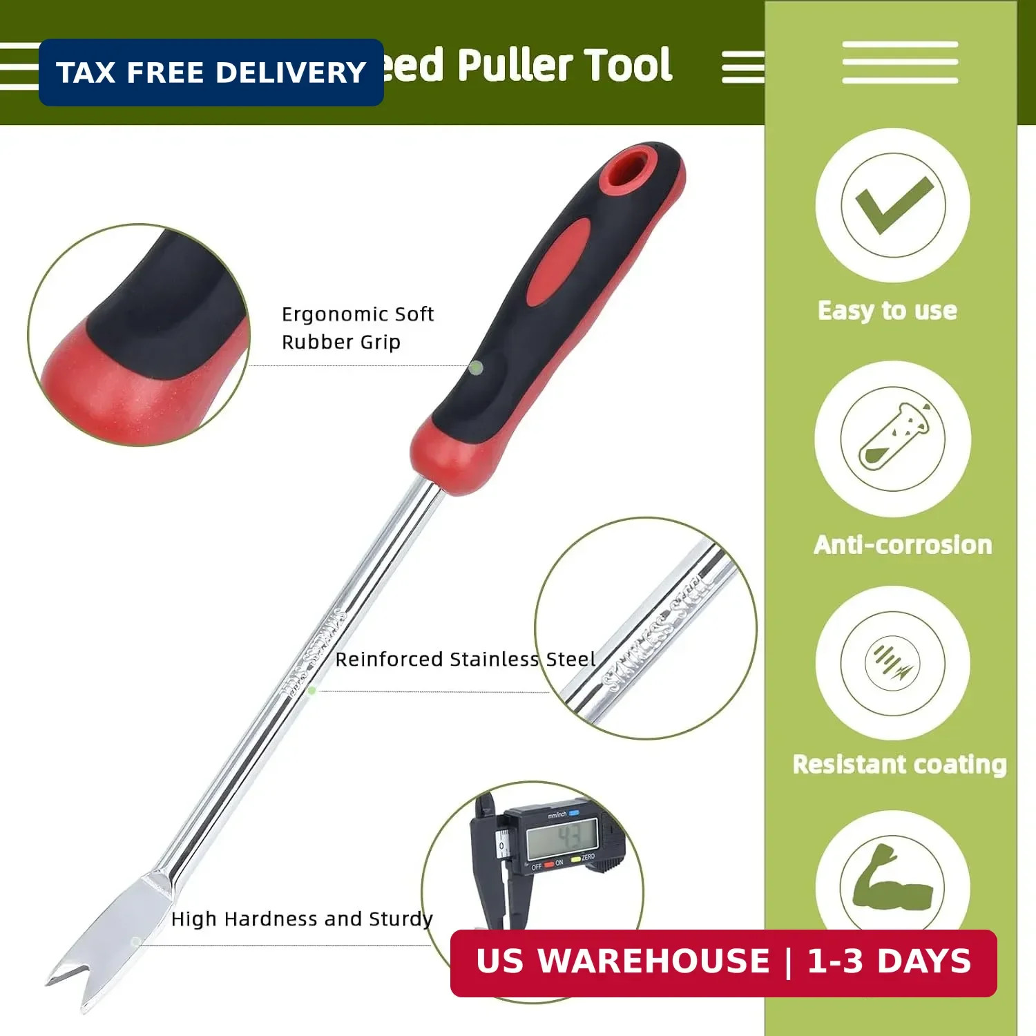 Weed Puller Tool, Dandelion Weeder Puller Tool with Soft Handle, Two-Pronged For