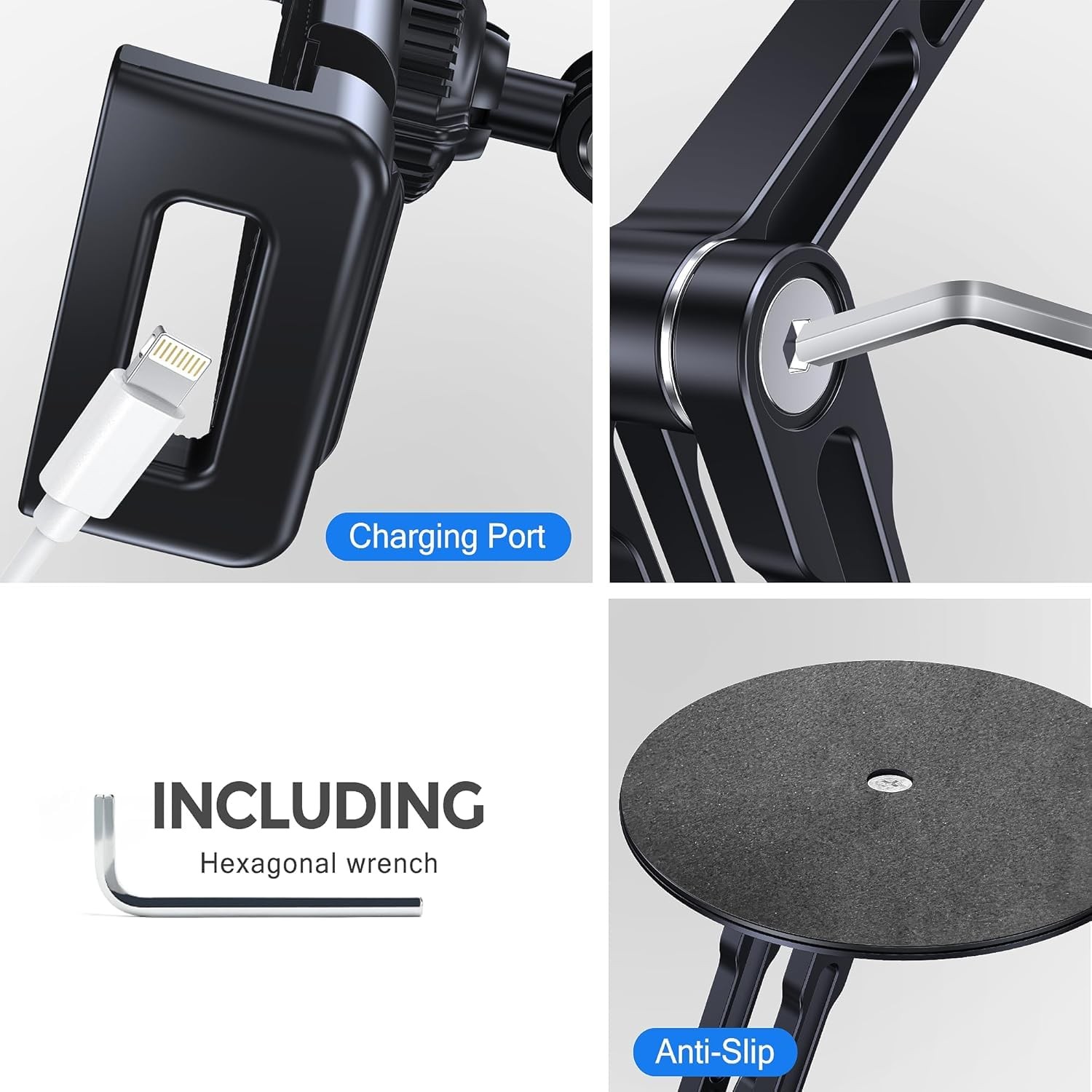 Bimo 360° Rotatable Aluminum Tablet Stand, Foldable Multi-Angle Desk Black