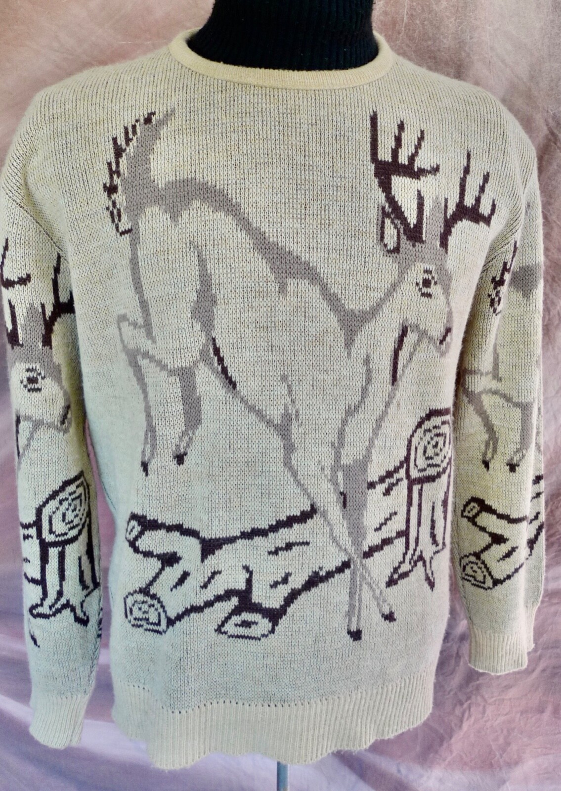 Vintage Bob FRATZKE SWEATER Mens XL BUCK Hunting WESTERN JANTZEN style Made USA