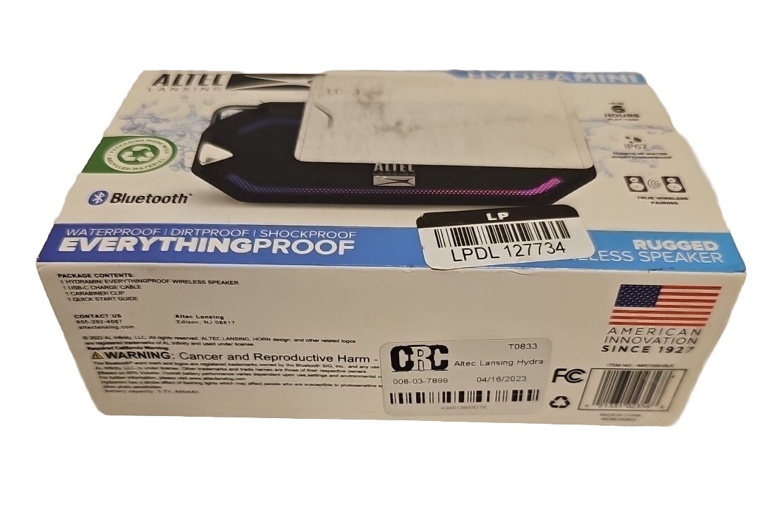 New Altec Lansing Hydra mini Everythingproof Portable Bluetooth - Black