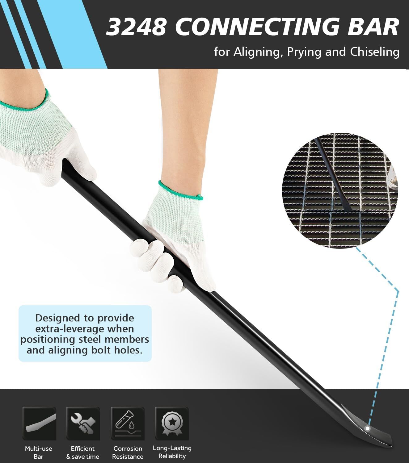 3248 Round 7/8" x 30" Connecting Bar Sleever Bar for Aligning Prying Chiseling