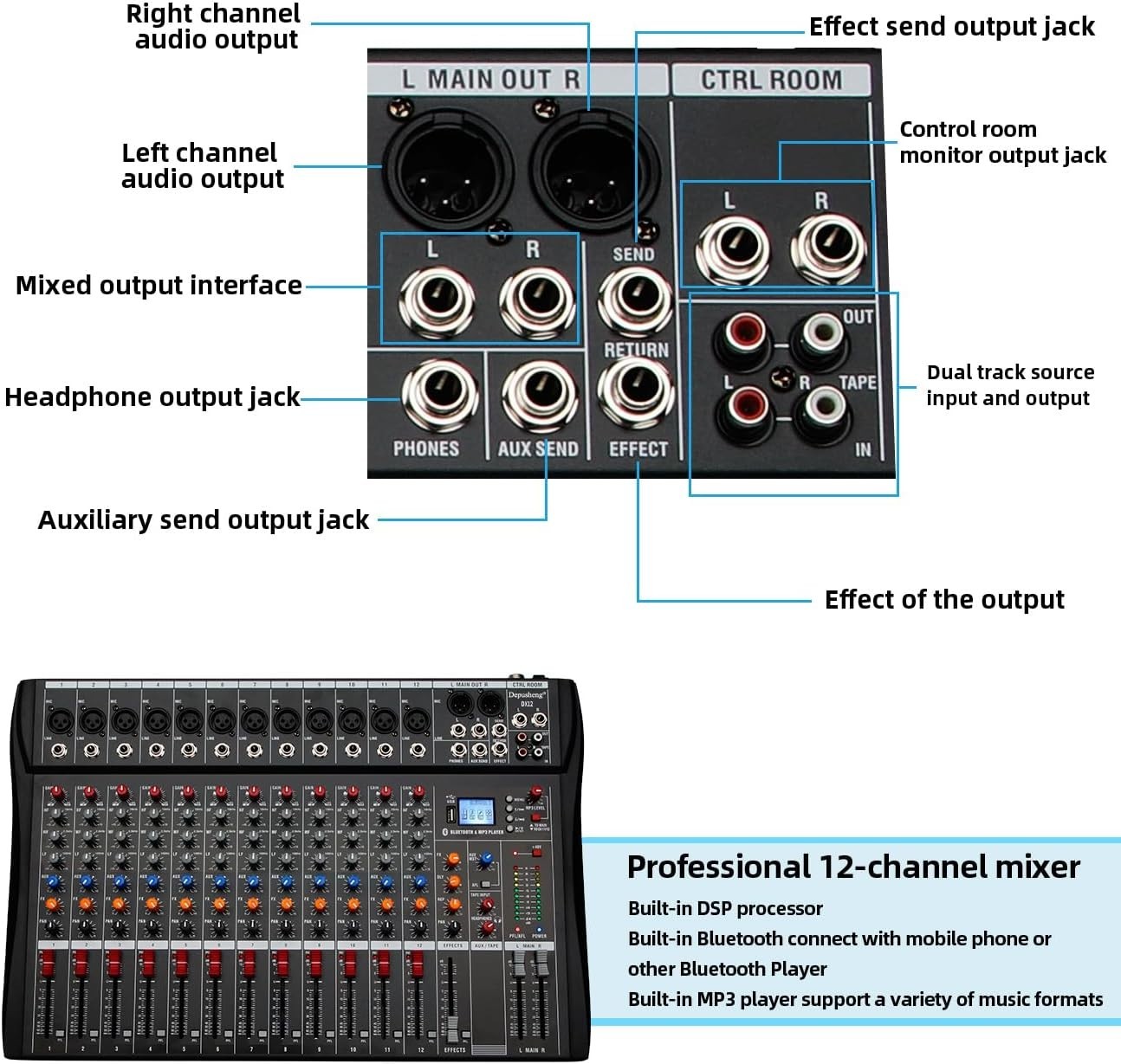 Compact 12-Channel DJ Mixer with USB Interface & Bluetooth Streaming Capability