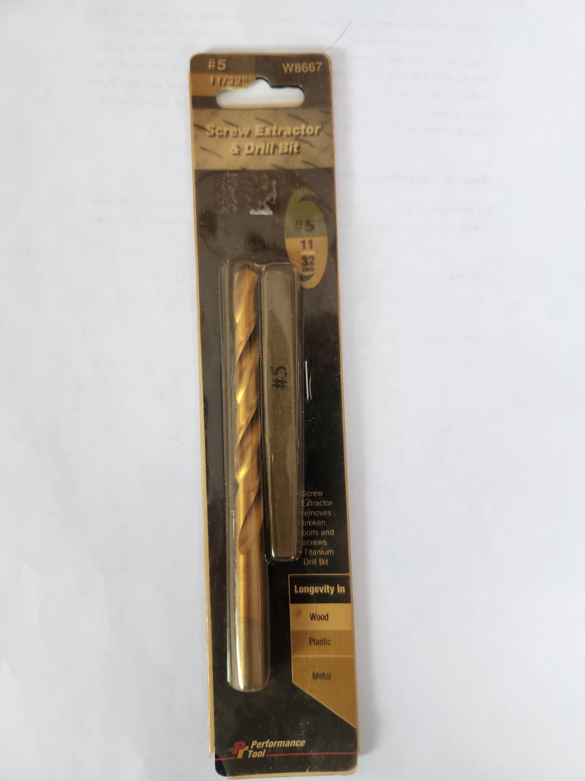 PERFORANCE TOOL W8667 #5 11/32" SCREW EXTRACTOR & DRILL BIT UPC: 039564186677