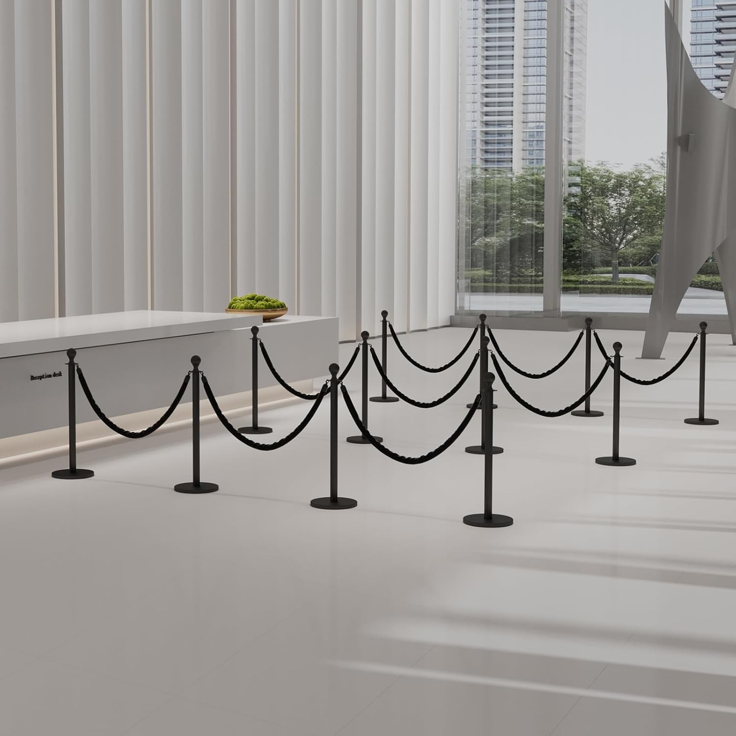 Black Stanchion Posts with Velvet Rope Set (4 Posts + 3 Ropes) Crowd Control