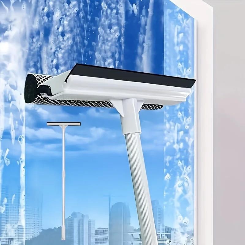 S2-in-1 Window Squeegee Cleaner with Retractable Pole Glass Cleaning Tool