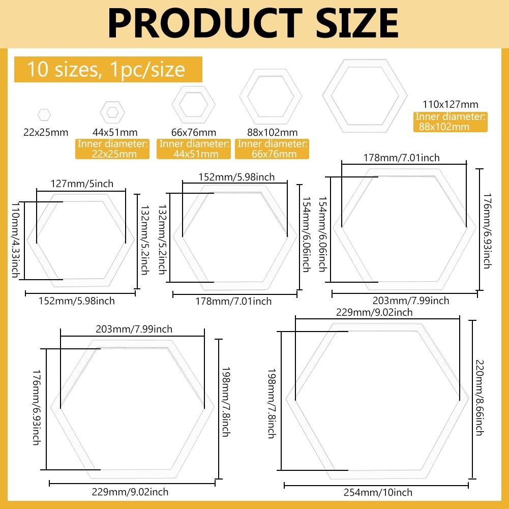 Hexagon Quilting Template 10 Sizes Acrylic Sewing Machine Ruler Cutting Craft