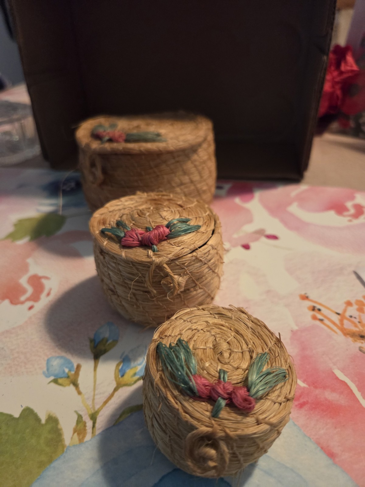 Vintage Miniature Straw Nestling Baskets