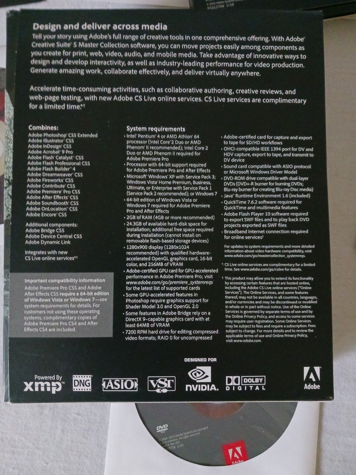 Adobe CS5 Master Collection for Windows - Discs and Full Serial Number