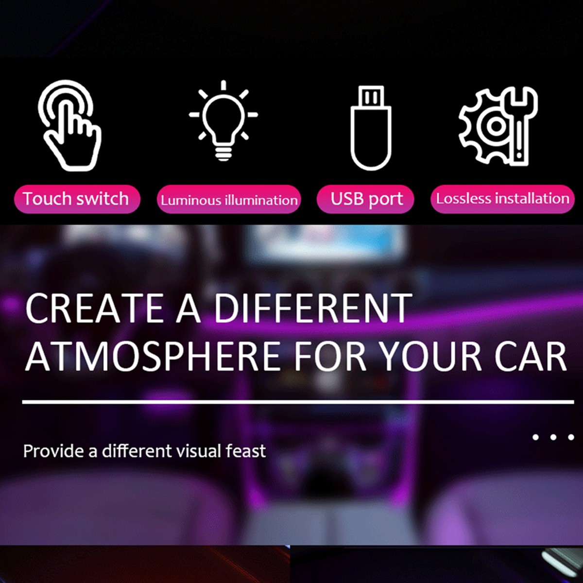 1PCS Purple Touch Control Car USB LED Light Atmosphere Night Light Dimmable New
