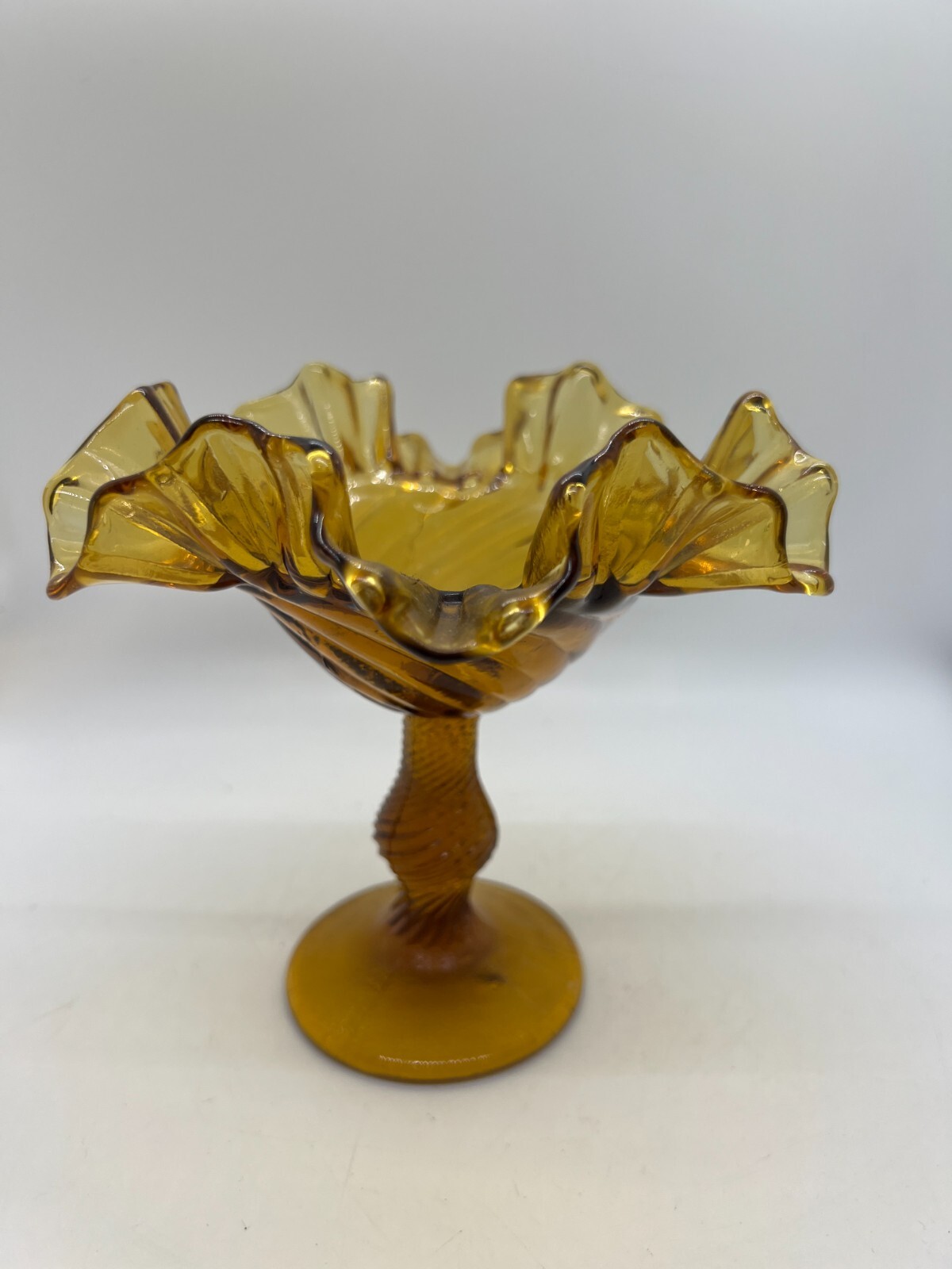 Fenton Art Glass Amber Glass Pedestal Thumb Print Vintage Dish art vintage