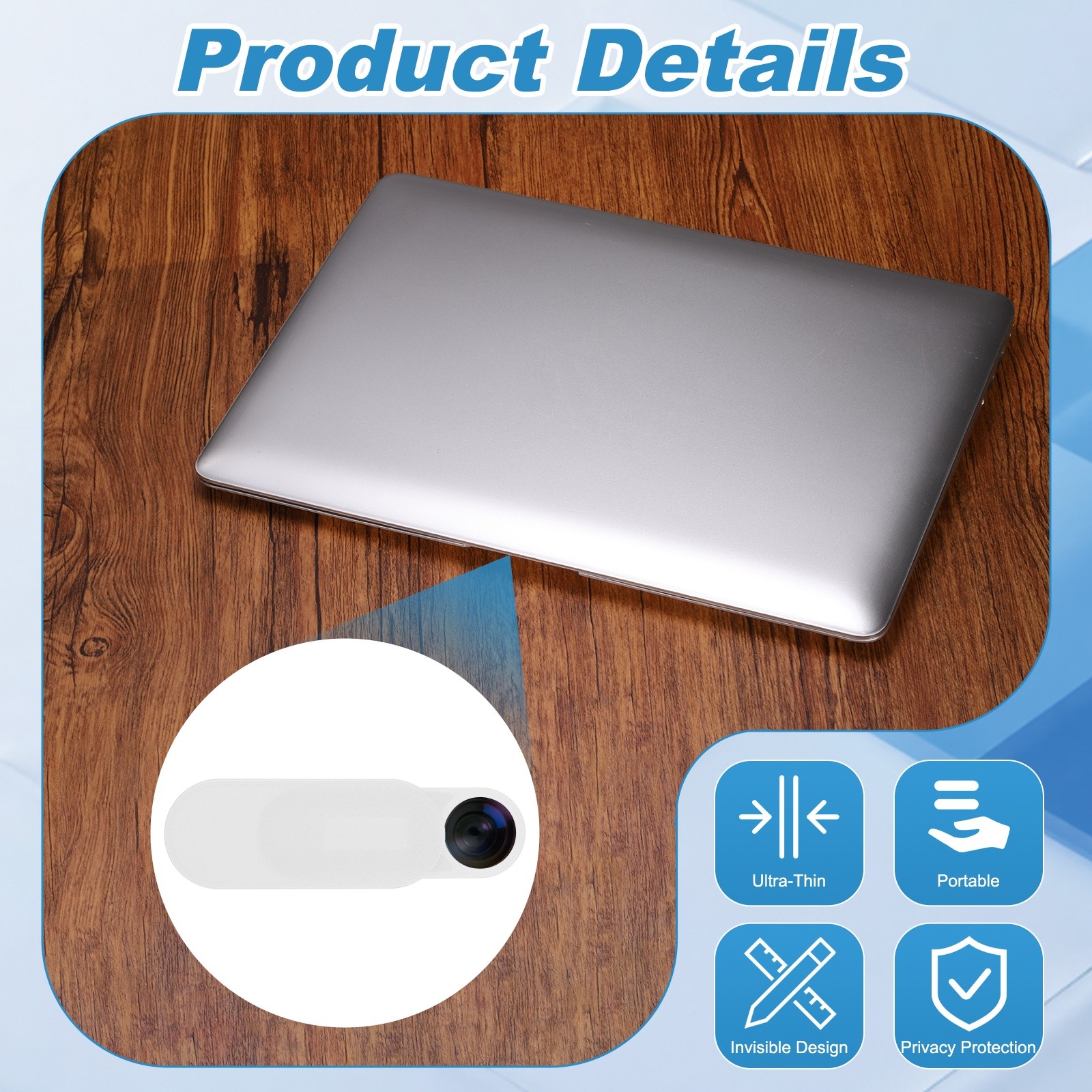 12Pcs 1.1" x 0.39" Computer Camera Cover Slide Thin Camera Blocker, White
