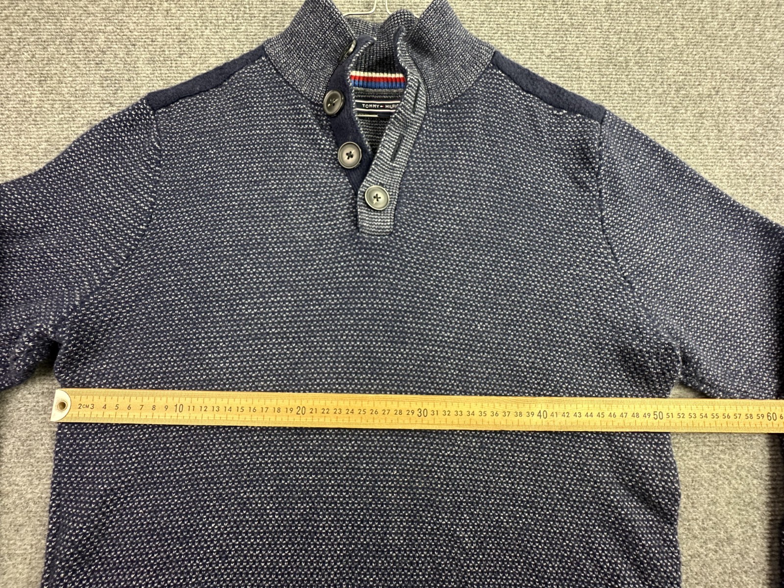 Tommy Hilfiger Knit Sweater Mens X-Large Pullover Mock Neck Blue Wool Stretch