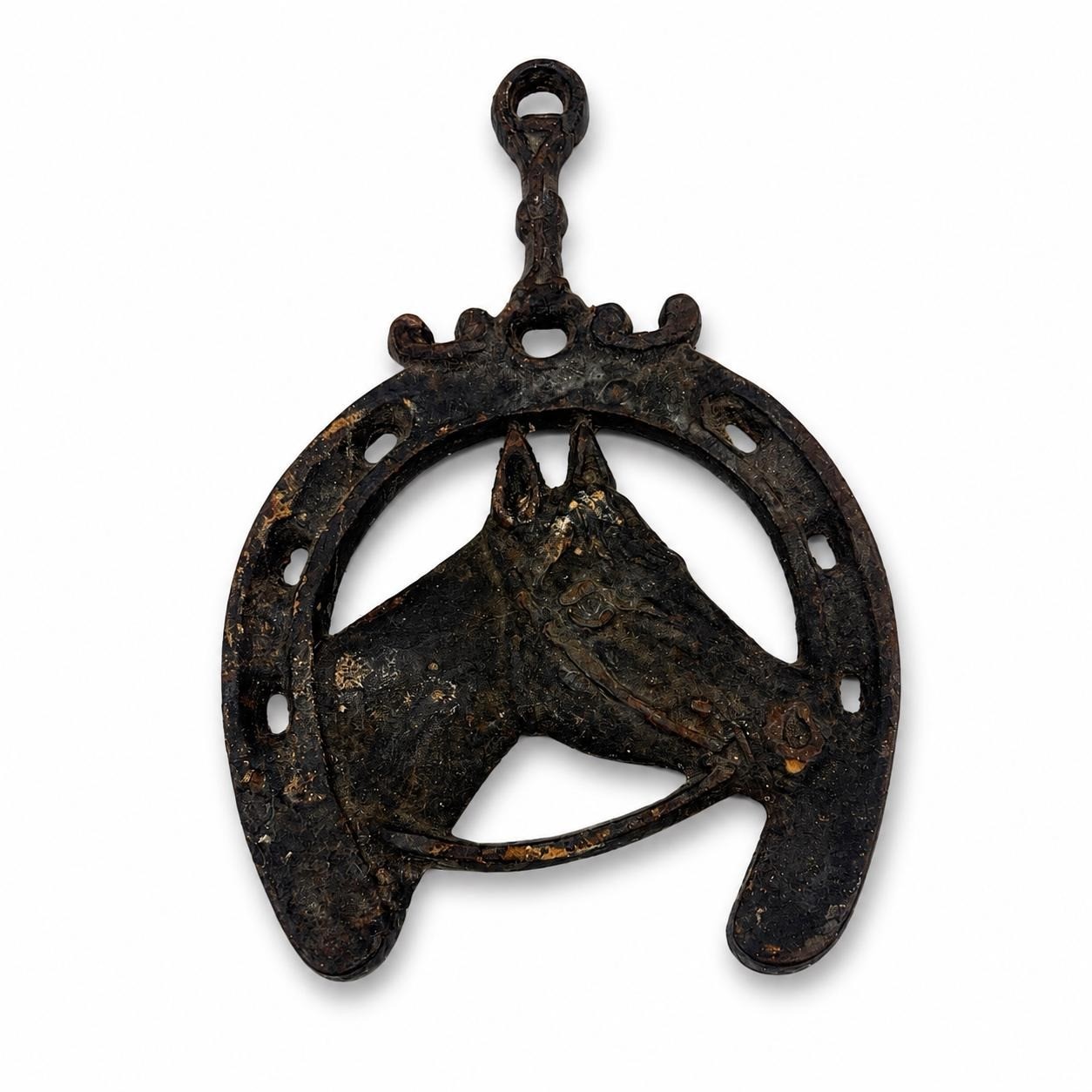 Vintage Style Cast Iron Horse Head Horseshoe Wall Hook | Rustic Equestrian Coa