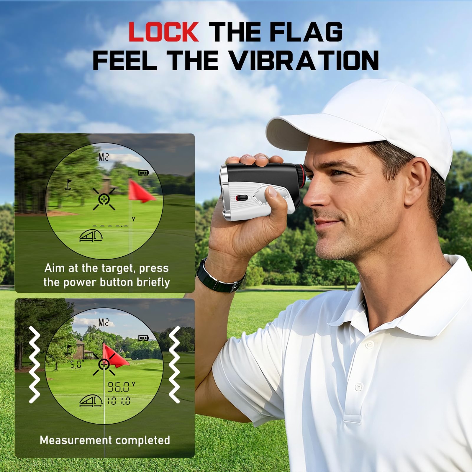 Upgraded 0.5 Second Easily Lock on a Pin Golf Rangefinder with Slope 2X HD