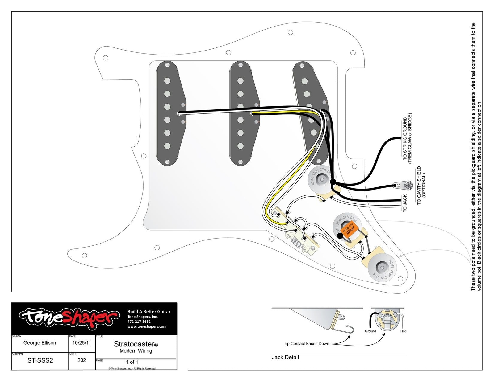 ToneShaper Wiring Kit, Stratocaster, Modern (SSS2)