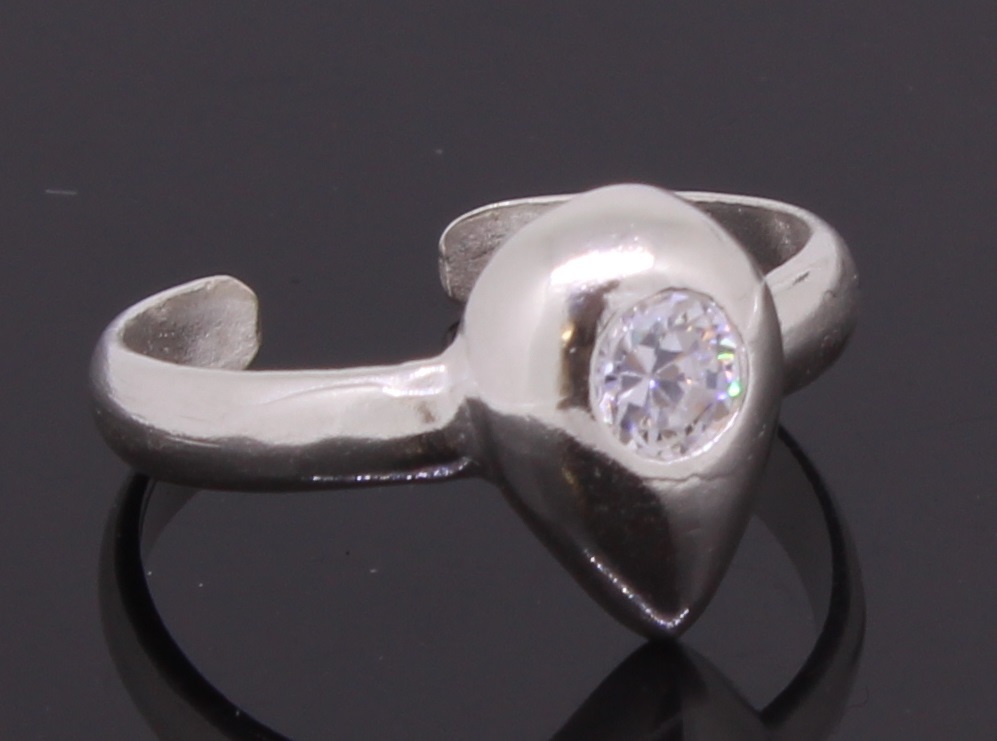 Toe Ring Sterling Silver Heat Shaped Adjustable With CZ Stone Handmade