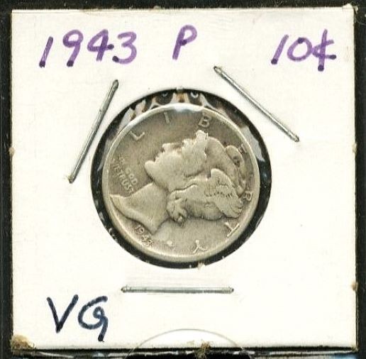 1943-P Mercury Dime, 90% Silver, 0.0723 OZ SILVER