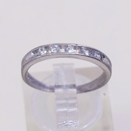 Sz 6.25, Vtg Sterling silver ring, 925 silver statement band w/ cz