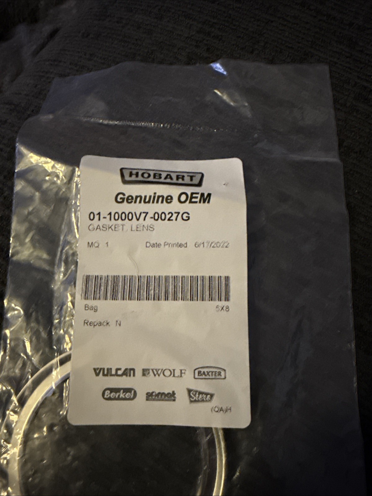 01-1000V7-0027G Hobart Gasket,Lens Genuine OEM BAX01-1000V7-0027G
