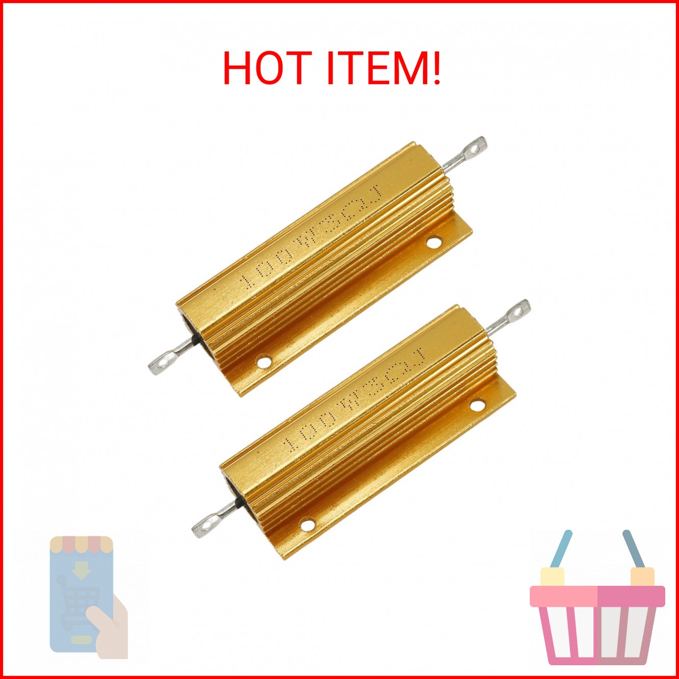 Tsnamay 100 Watt 3 Ohm Resistor Aluminum Case Wirewound Chassis Mounted 2Pcs