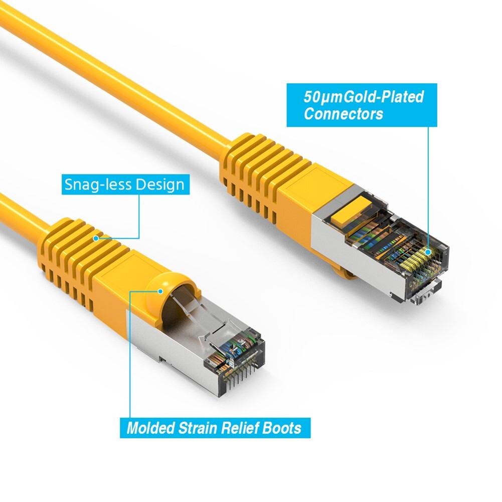 0.5FT Cat5E RJ45 Ethernet LAN Network FTP Shielded Patch Cable Copper Yellow