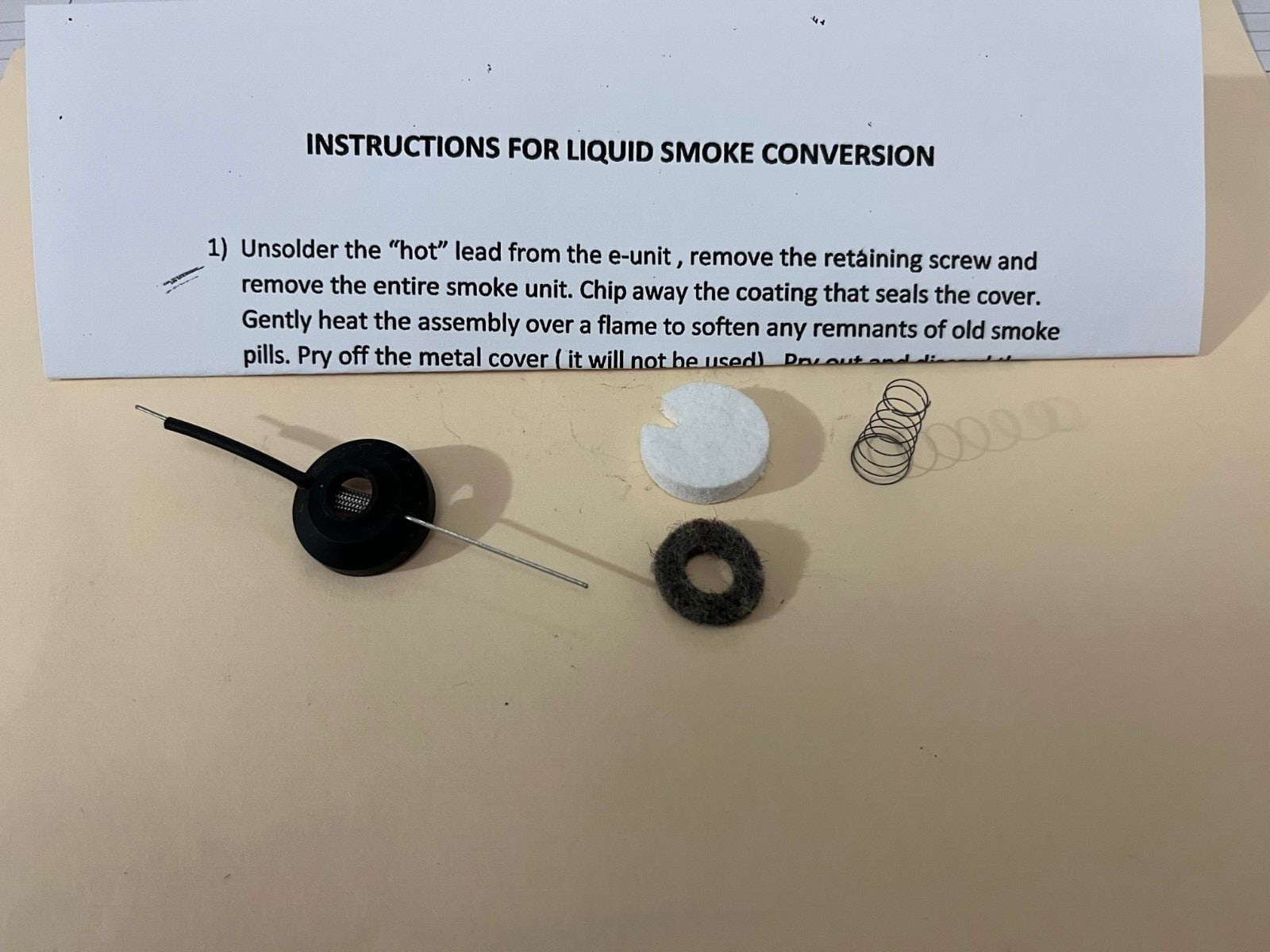 LIONEL PART , LIQUID SMOKE UNIT CONVERSION KIT , PELLETS TO FLUID , MOST LOCO'S
